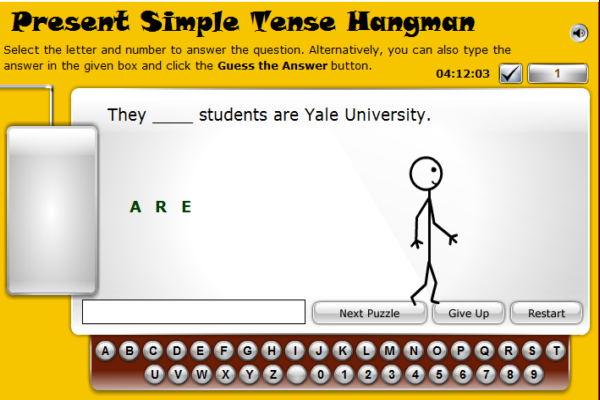 Present simple tense verbs hangman | Recurso educativo 40899