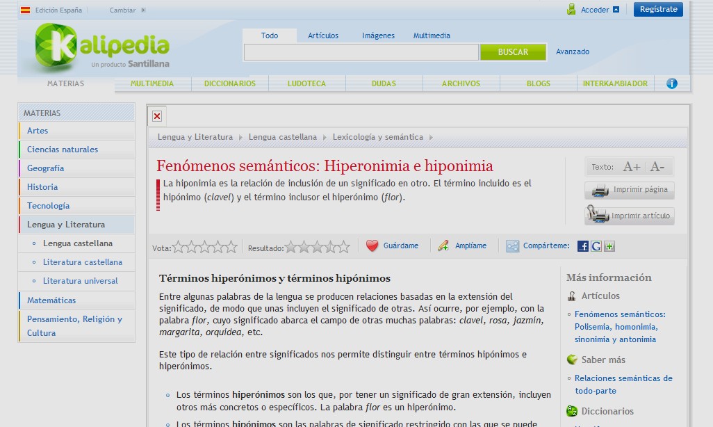 Hiperonimia e hiponimia | Recurso educativo 34108