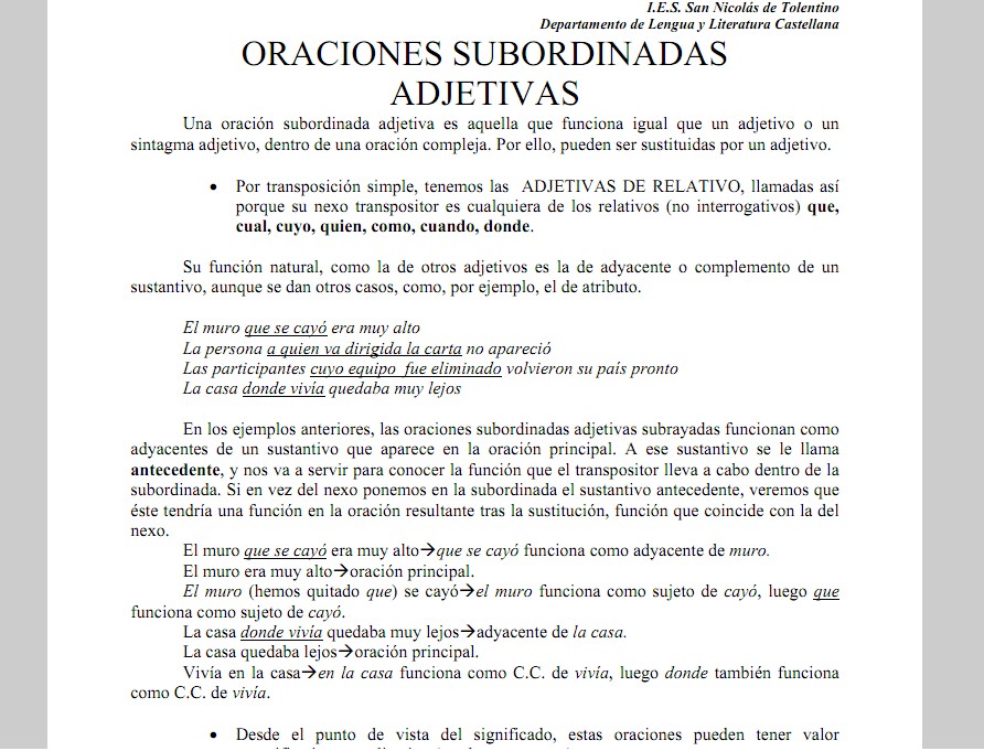 Oraciones subordinadas adjetivas | Recurso educativo 35526